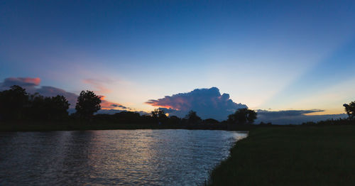 Scenic view of lake against sky during sunset