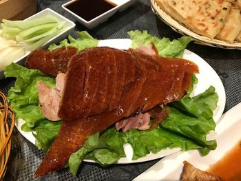 High angle view of food on plate