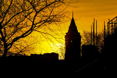 Silhouette of clock tower during sunset