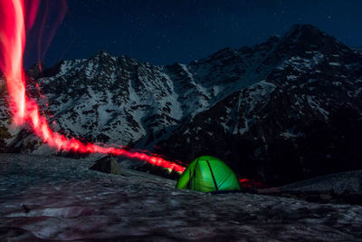 Light painting in midnight of dhauladhar