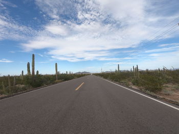 Surface level of road against sky