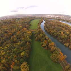 High angle view of land against sky