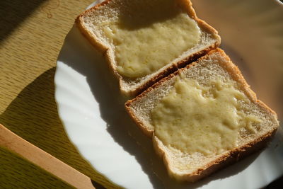 High angle view of bread in plate