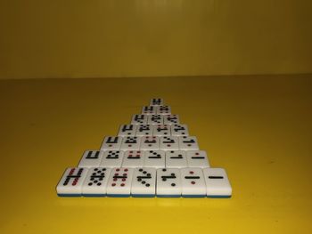 High angle view of piano on table