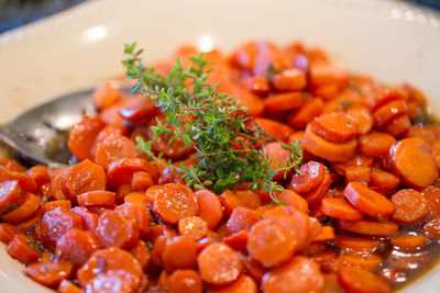Close-up of chopped fruit salad in plate