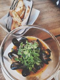 High angle view of food in plate