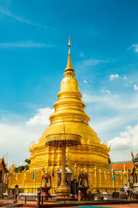 Low angle view of pagoda against sky