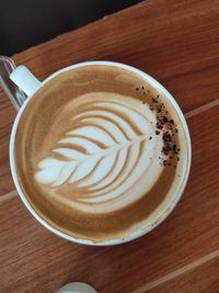 High angle view of coffee on table