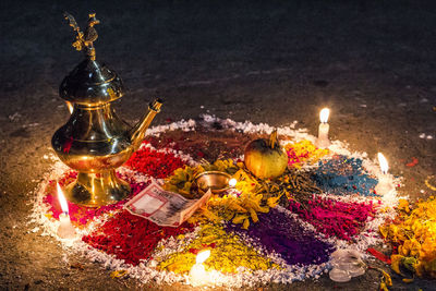 High angle view of illuminated lanterns