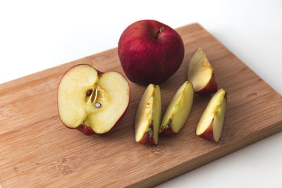 High angle view of apples on table