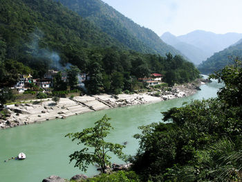 High angle view of swimming pool by river