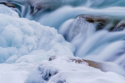 Close-up of water flowing in snow