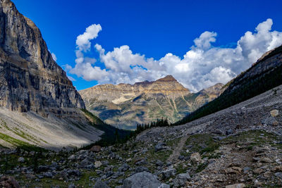 Panoramic view of rocky mountains against sky