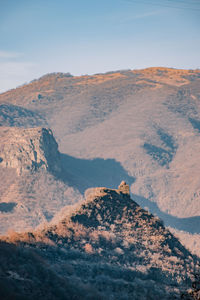 High angle view of mountain range against sky