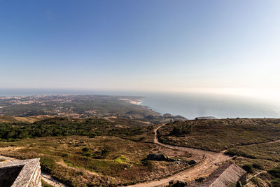 High angle view of landscape against clear sky