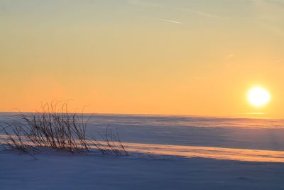 Scenic view of sea against sky at sunset