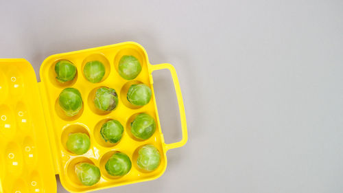 High angle view of blister pack on white background