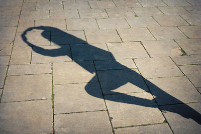 High angle view of ballet dancer shadow on street