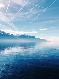 Scenic view of sea against blue sky