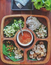 High angle view of food on table