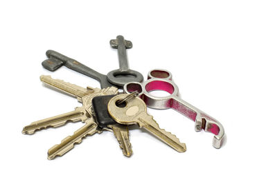 High angle view of equipment on white background