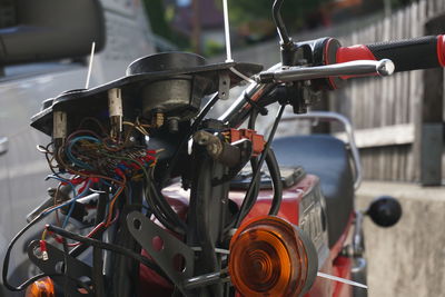 Close-up of bicycle. in need of repair.