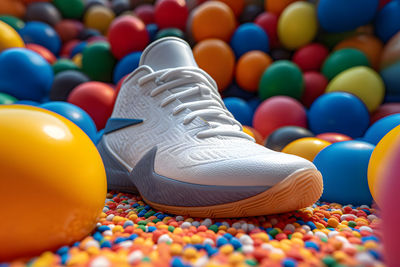 High angle view of multi colored balloons