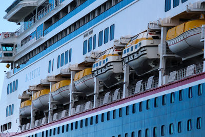 Low angle view of ship in city