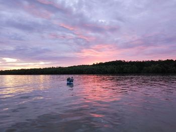 Scenic view of lake against cloudy sky