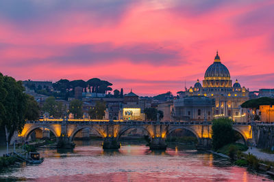 Bridge over river at dusk