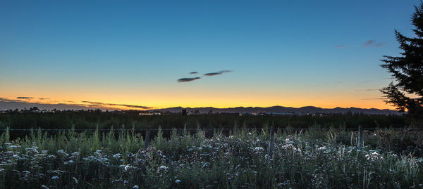 Scenic view of landscape against sky at sunset