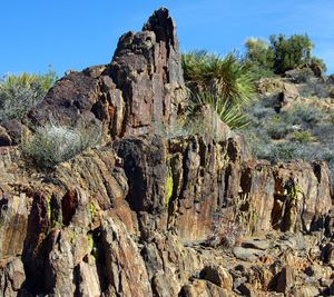 Low angle view of rocks against sky