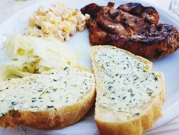 Close-up of breakfast served in plate