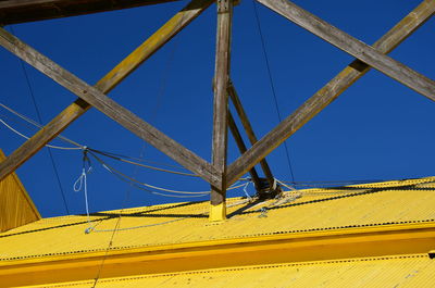 Low angle view of cables against blue sky