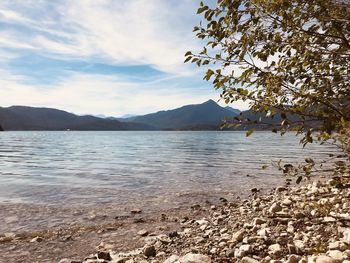 Scenic view of lake against sky