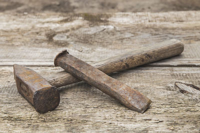 High angle view of work tools on table