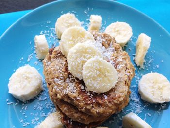 Close-up of banana pancake served in plate