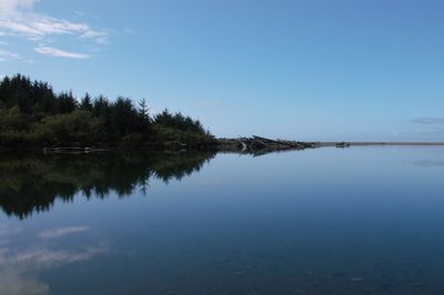 Scenic view of lake against blue sky