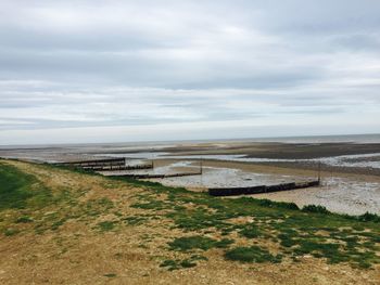 Scenic view of sea against cloudy sky