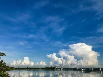 Scenic view of lake against blue sky