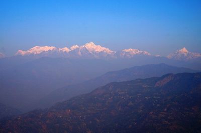 Scenic view of mountains against sky during winter