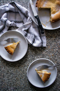 High angle view of breakfast served on table