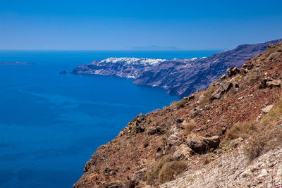 Aegean sea seen from the walking trail number 9 which connects the cities of fira and oia