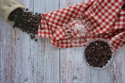 High angle view of pine cone on table