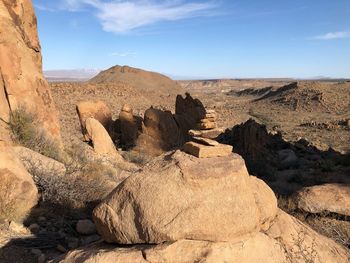 Rock formations on landscape against sky