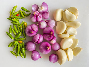 High angle view of berries over white background