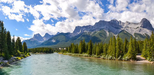 Panoramic view of lake and mountains against sky