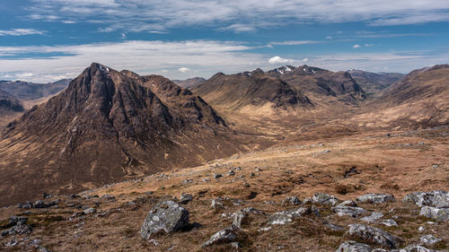 Looking down glencoe from the slopes of beinn a chrulaiste in the scottish highlands