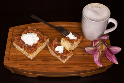 High angle view of breakfast on table