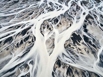 Terrifying ice landscape of river delta in winter